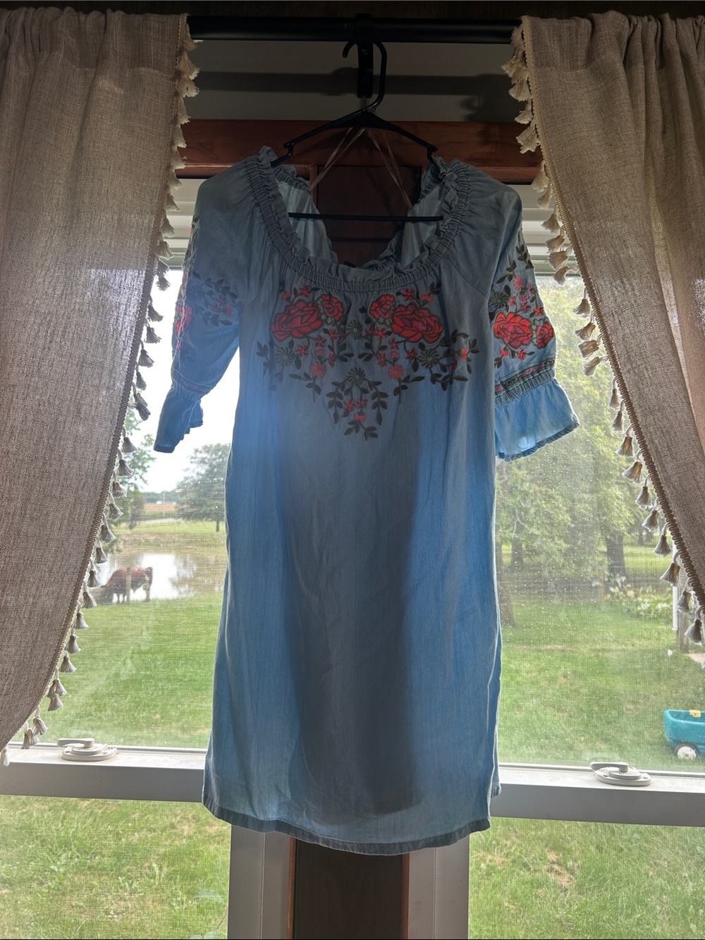 a.n.a Light Blue Embroidered Floral Mini Dress